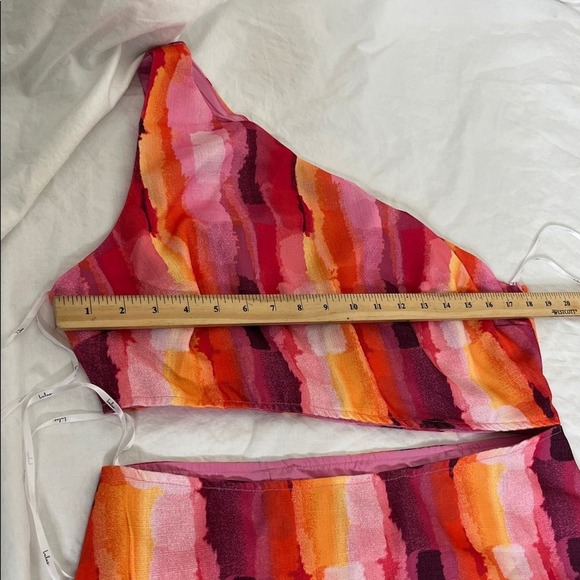 Lulus Luminous Vibes Hot Pink Abstract One-Shoulder Cutout Midi Dress XL NWT - Picture 8 of 13